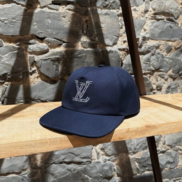 Louis Vuitton X Virgil Abloh Navy Cotton Silver Chain-Link LV Logo Cap - Picture 1 of 12